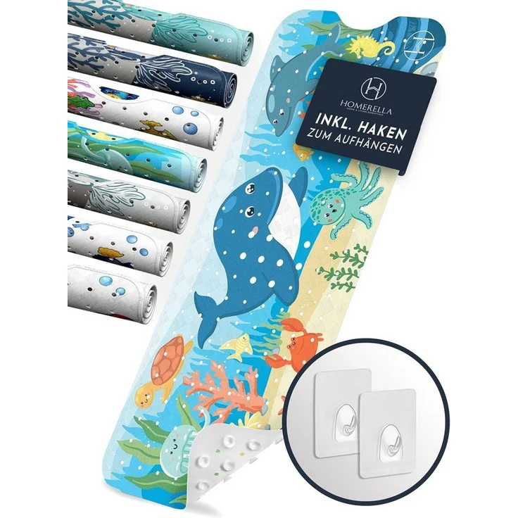 Homerella Badematte rutschfest Kinder - 100% BPA frei Inkl. 2 Haken zum Aufhängen 100x40cm, Antirutschmatte Badewanne Baby hautsensitiv & schimmelresistent, Badewannenmatte rutschfest & waschbar – Bild 1