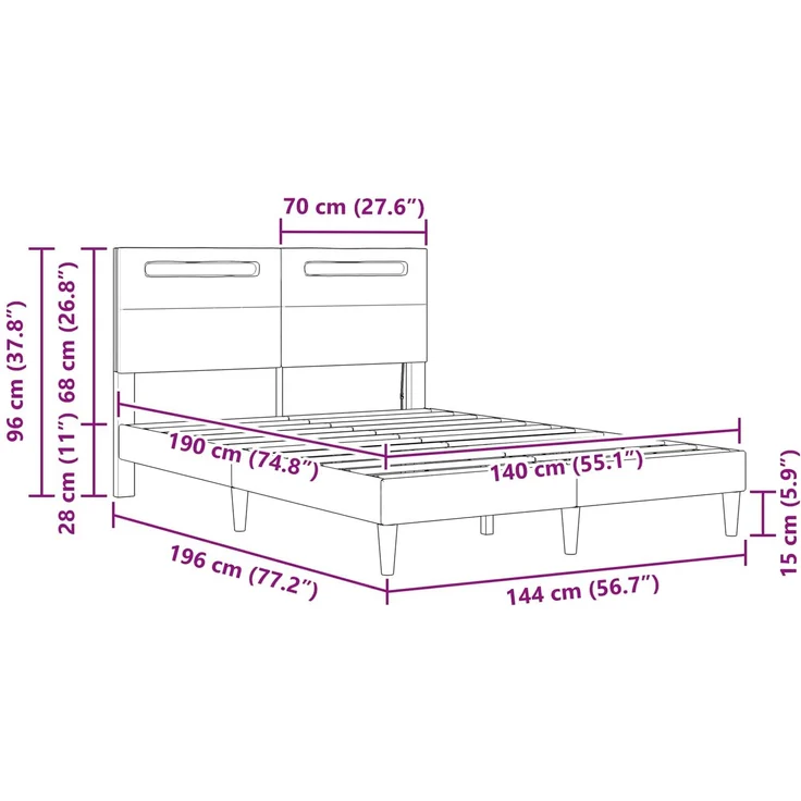 vidaXL Bettrahmen mit LED-Lichtleisten Weiß 140 x 190 cm Kunstleder 42028023 – Bild 11