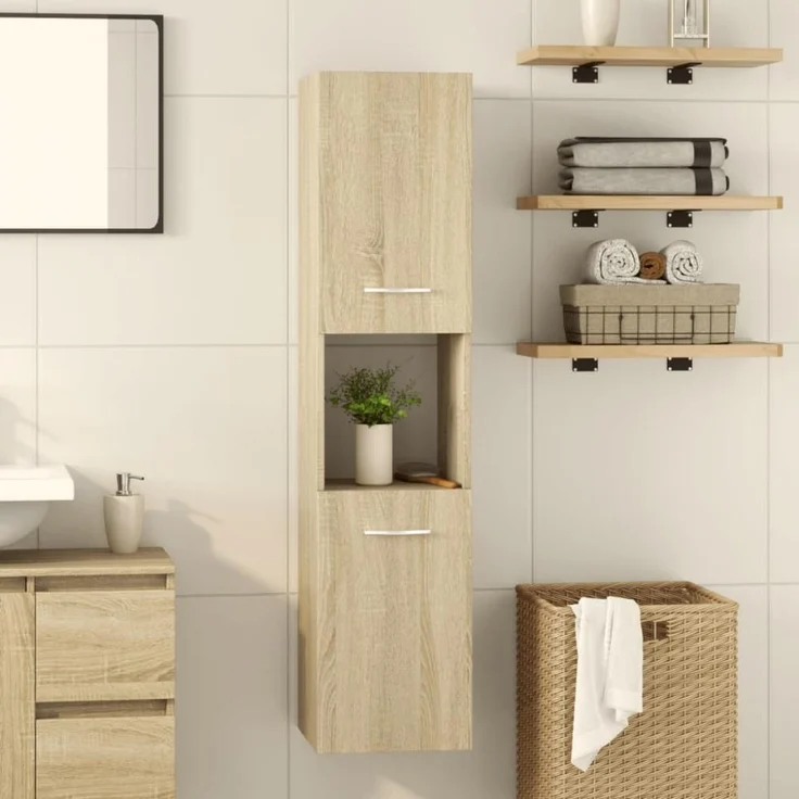 vidaXL Badezimmerschrank Sonoma-Eiche 30x30x130 cm Holzwerkstoff 849635 – Bild 1