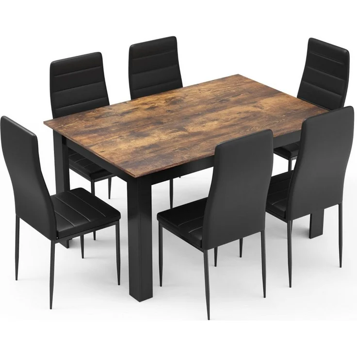 Mondeer Essgruppe Esszimmergruppe (Set, 7-tlg), mit 6 Schwarz Stühlen – Bild 1