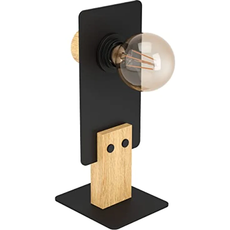 EGLO Tischlampe Bramerton, ausgefallene Nachttischlampe aus Holz und schwarzem Metall, FSC-zertifiziert, für Wohnzimmer und Schlafzimmer – Bild 1