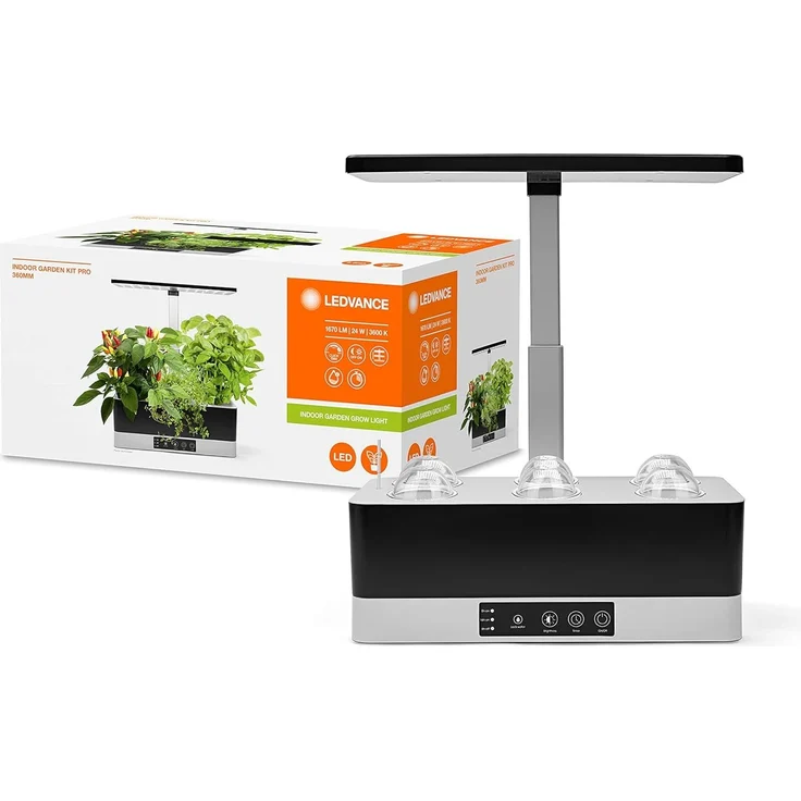 LEDVANCE LED Pflanzenleuchte schwarz dimmbar mit 1670 Lumen, Wachstumlampe mit 6 Fächern für den Indoor Garten, Kräuterlicht mit Timerfunkton und Wasserstandsanzeige. Sensor zeigt den Wassermangel an. – Bild 6