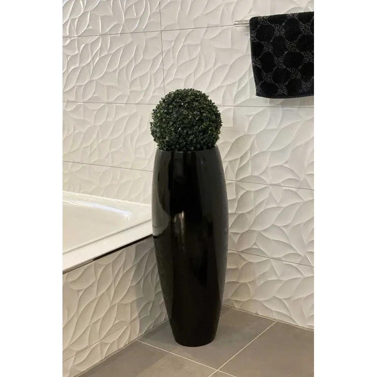 VIVANNO Bodenvase Fiberglas MAGNUM Rund, Schwarz Hochglanz 23x80 cm