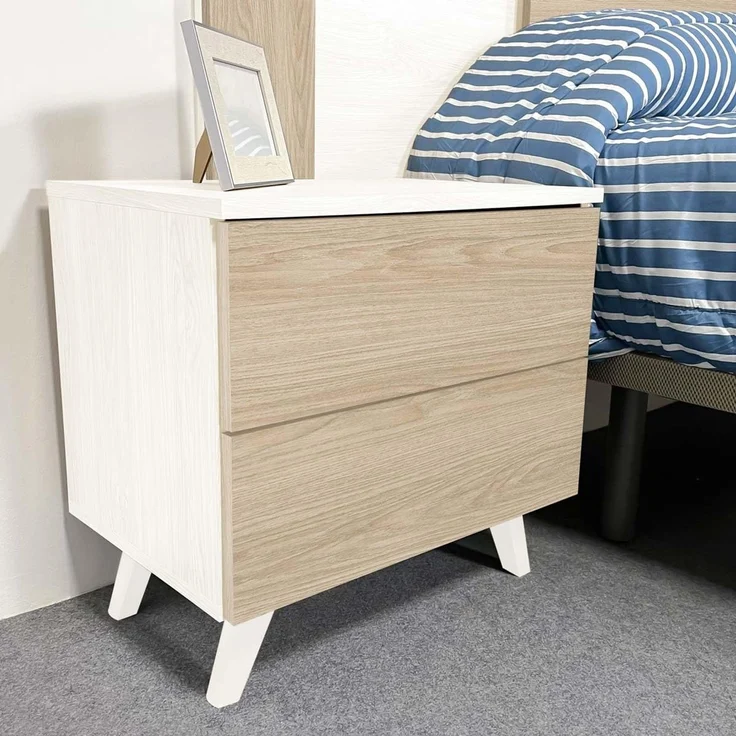 Homey Nachttisch im nordischen Stil, Modell Nora, mit 2 Schubladen und Beinen, praktisches und Elegantes Design, Holz, 52 cm (Breite) x 50 cm (Höhe) x 34,8 cm (Tiefe) – Bild 2