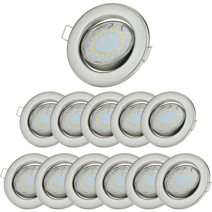 Sweet LED LED Einbaustrahler 12er Set rund schwenkbar chrom gebürstet 230V 5W GU10 LED Deckenspots, LED fest integriert, 6500K - kaltweiß, Deckenstrahler, Einbauleuchten – Bild 1
