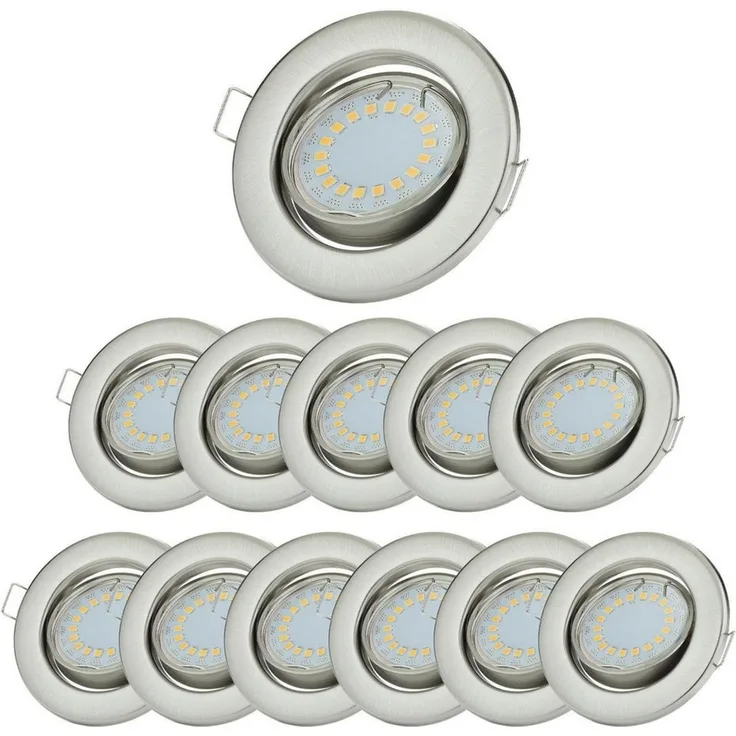 Sweet LED LED Einbaustrahler 12er Set rund schwenkbar chrom gebürstet 230V 5W GU10 LED Deckenspots, LED fest integriert, 6500K - kaltweiß, Deckenstrahler, Einbauleuchten