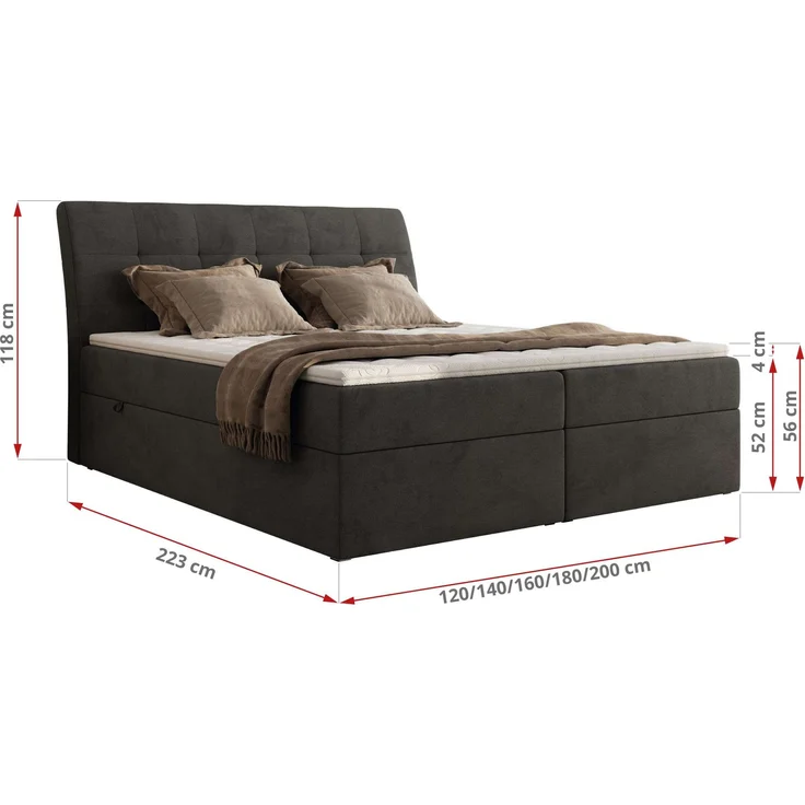Boxspringbett DAGOS 160 x 200 cm mit Kopfteil, Lattenrost und Stauraum – Doppelbett mit Matratze & Topper T25 , stabile Konstruktion, Bettkasten, modernes Design - Dunkelgrau Velvet - H3 – Bild 5