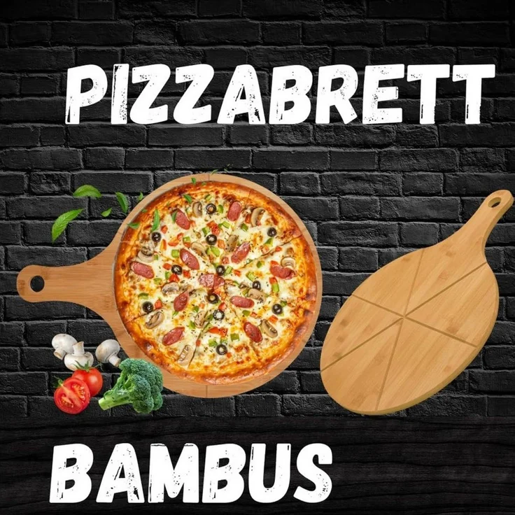 hausleben Pizzaschneidebrett Pizzateller Pizzabrett aus Bambus Doppelpack, (2-St), pizzaservierbrett schneiderbrett mit Griff – Bild 2