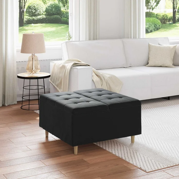 vidaXL Ottoman mit Stauraum Schwarz 80 x 80 x 45 cm Samt 876844 – Bild 1