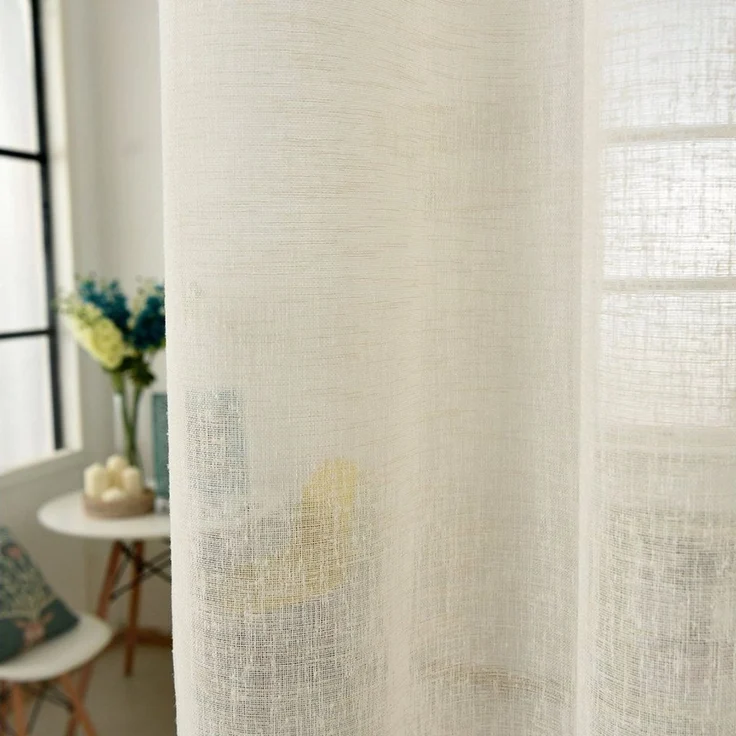 Woltu Gardine (1 St), Ösen, halbtransparent, mit Ösen Leinen Optik Ösenschal – Bild 3