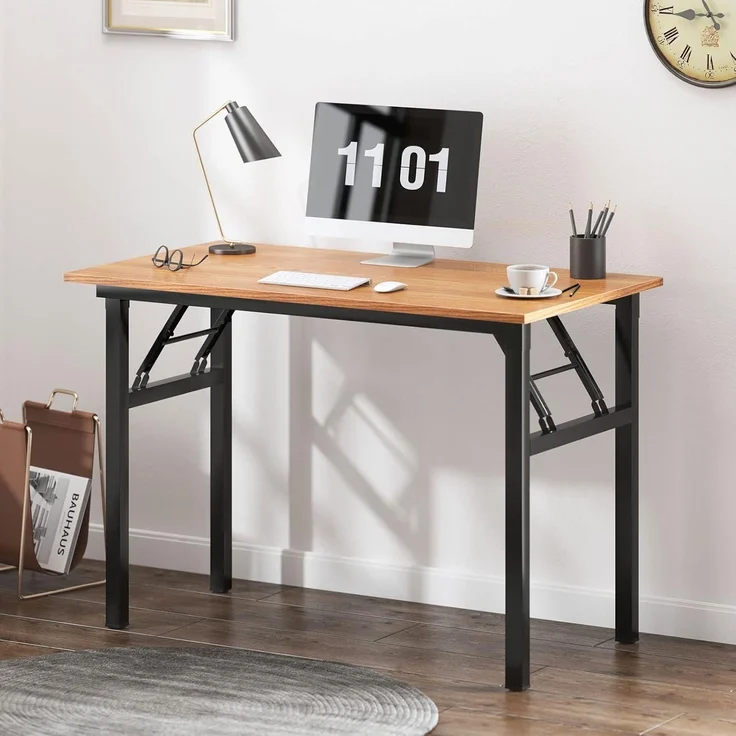 Klappbarer Computertisch 100x60x75cm Teak Schwarz – Bild 1