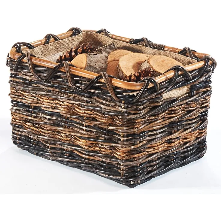 Kobolo Kaminholzkorb Holzkorb aus Rattan und Bananenblatt Jutestoff M