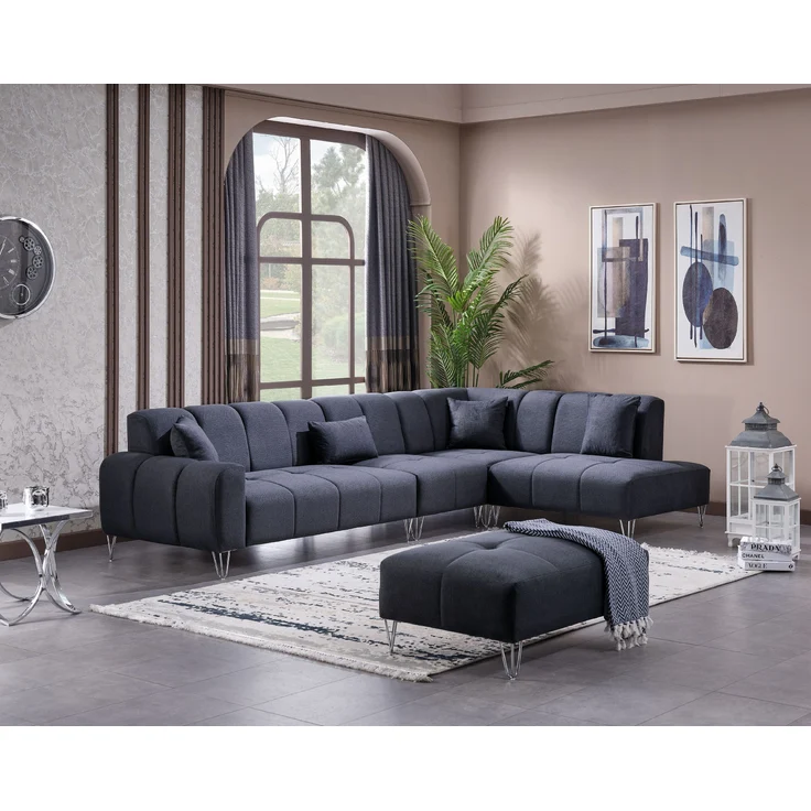 Ecksofa "Wasserrose" Ottomane rechts + Hocker-Anthrazit – Bild 1