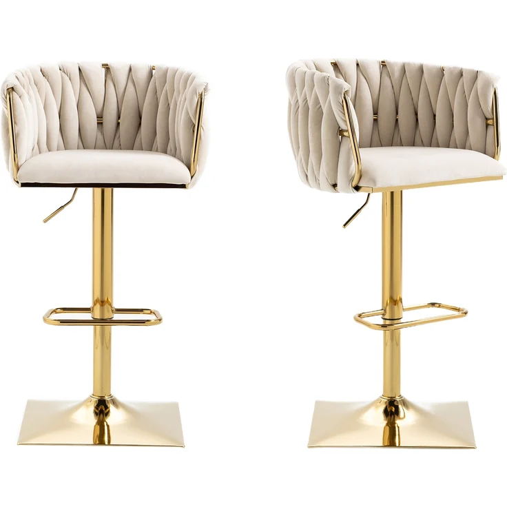 LVHOM Barhocker 2er Set, 360° drehbare moderne Samt-Barstühle, drehbare Küchenhocker, goldene Stuhlbeine – Bild 8
