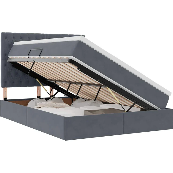 vidaXL Aufbewahrungsbett mit Matratze Dunkelgrau 140 x 200 cm Samt 3372094 – Bild 2
