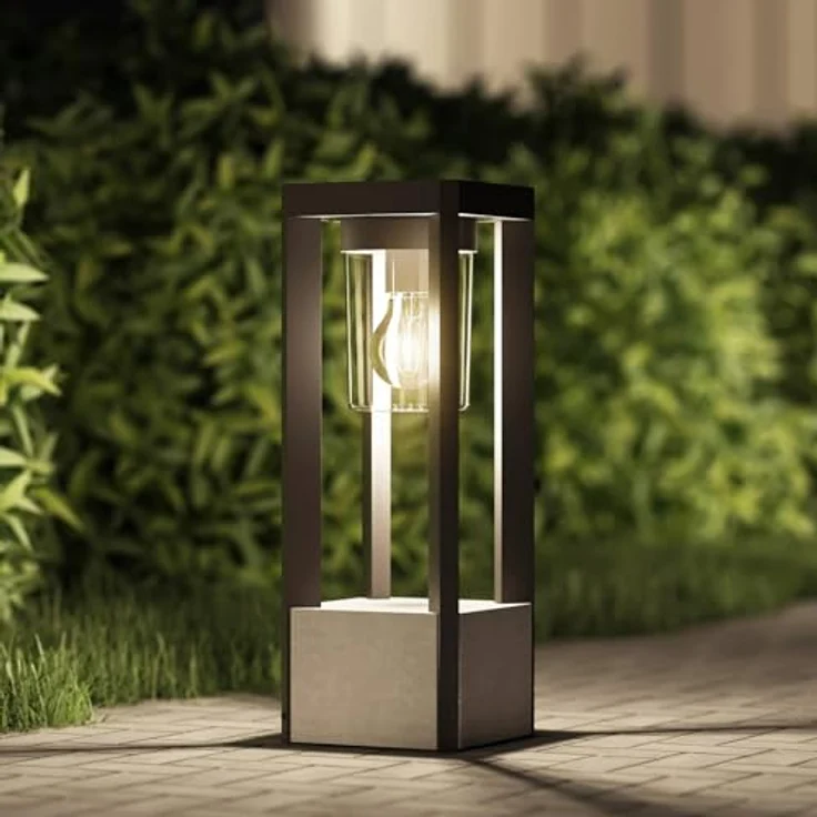 Lucande Außenleuchte Kalisa, spritzwassergeschützt, Aluminium, E27, 1-flammig, Wegeleuchte, Pollerleuchte, Sockelleuchte – Bild 2