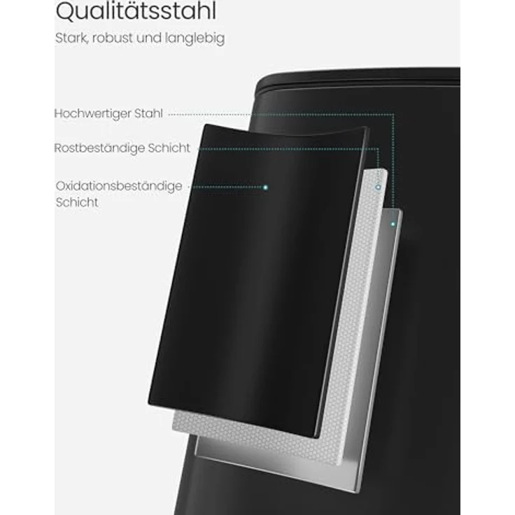 Songmics Mülleimer Küche, 20 Liter Abfalleimer, Tretmülleimer, Stahl, mit Inneneimer, Softclose, Offenhaltefunktion, tintenschwarz LTBDE592B02 – Bild 6