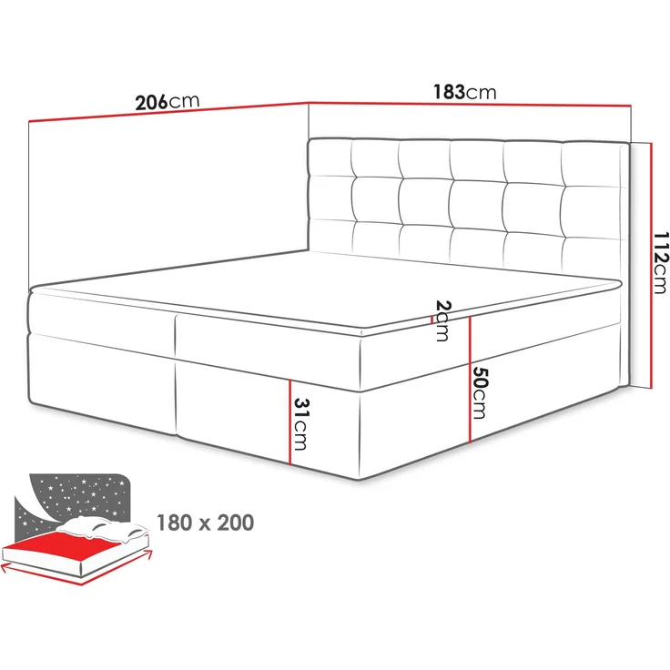 Boxspringbett Gazel Boucle (Farbe: Lambi 11, Größe: 180x200) – Bild 4