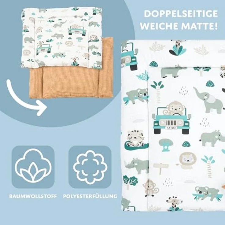 Wickelauflage für Babys 75x72 cm - Weiche Baumwolle, Abwaschbar - Wickelkommode & Wickeltischauflage Afrika – Bild 4