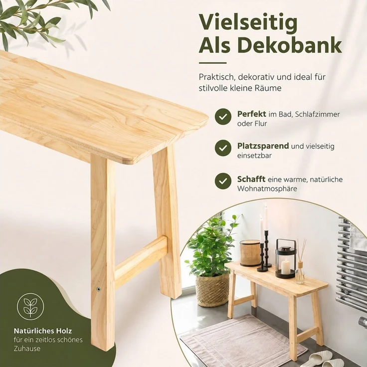 Youyijia Schuhbank Massivholzbank 100 cm Schuhbank Flur Sitzbank Landhausstil – Bild 3