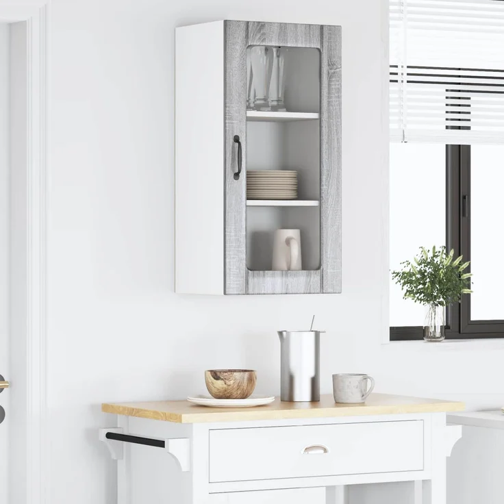 vidaXL Wandglas-Schrank PORTO Sonoma-Grau 40 x 31 x 80 cm 885347 – Bild 4