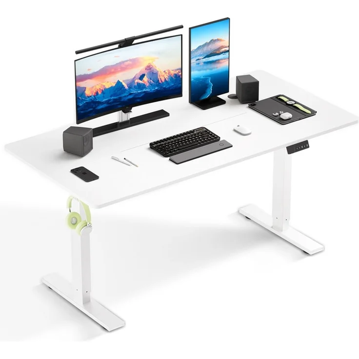 HOMAVO höhenverstellbarer Schreibtisch 80×160 cm, mit Memory- und Anti-Kollisionsfunktion, Höhe 70–117 cm, Weiß – Bild 1