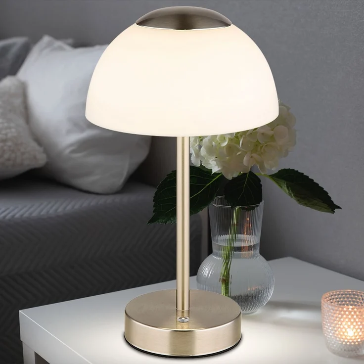 LED Tischleuchte, Glas opal, Touchdimmer, CCT, Akku, H 28 cm – Bild 3