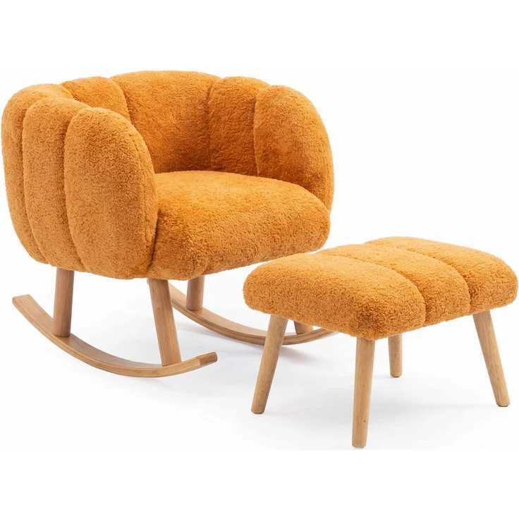 Hanah Home 'Lotus - Orange' Ohrensessel- und Hocker-Set (2-teilig), Orange, 70 x 94 x 42 cm – Bild 3