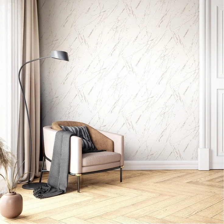 Newroom Vliestapete, Weiß Tapete Modern Marmor - Marmoroptik Marmor-Tapete Creme Puder 3D Optik Glamour Metallic für Wohnzimmer Schlafzimmer Küche, Marmoroptik, Marmor-Tapete – Bild 3