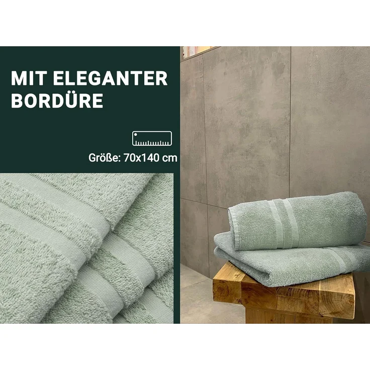 ZOLLNER 5er Set Duschtücher, 70x140 cm, salbei, 100% Baumwolle – Bild 4