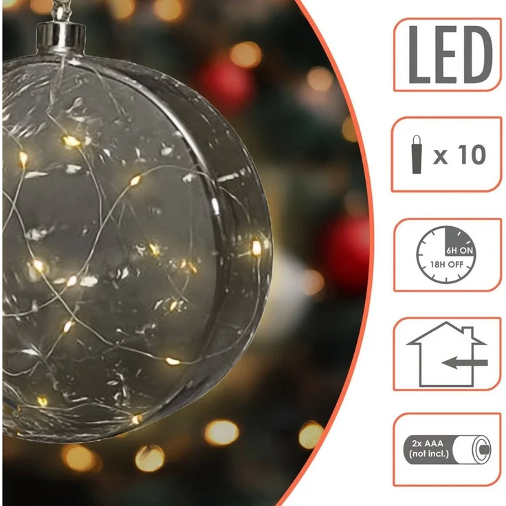 Spetebo LED Dekolicht Glas Disc 12 cm warm weiß beleuchtet, Timer, LED fest integriert, warm weiß, Weihnachtsdeko Kugel Batterie betrieben mit Timer – Bild 3