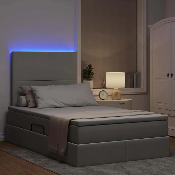 vidaXL LED-Speicherbett mit Matratze Hellgrau 120 x 200 cm Stoff 3372345 – Bild 5