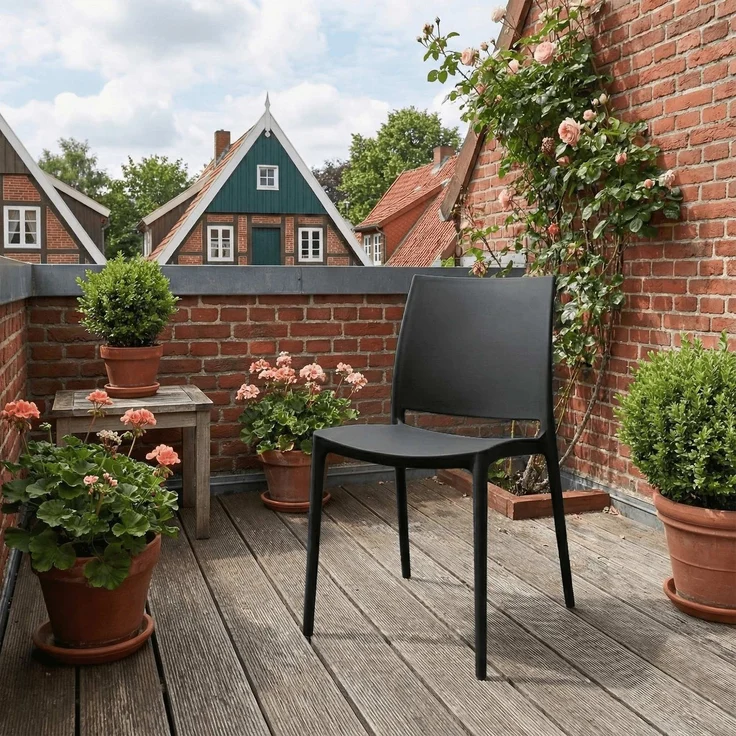 CLP 2er Set Gartenstühl Meton mit Lehne stapelbar wetterfest UV-beständig bis 150 kg,schwarz – Bild 3