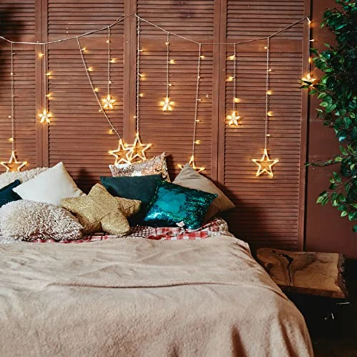 Lichterkette Sterne, 138 LEDs 2.5m Weihnachtslichterkette, Lichterkette Innen/Außen, Wasserdicht Weihnachtsbeleuchtung mit 12 Sterne und 8 Modi, Weihnachtsdeko Für Fenster, Balkon (A - Warmweiß) – Bild 4