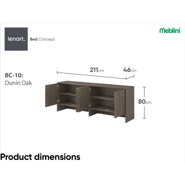 MEBLINI Hängeschrank BC-10 für 120x200 Horizontal Schrankbett - Dunin Eiche - 211x80x46cm - Wandschrank mit Ablagen und Fächern - Wandregal – Bild 7