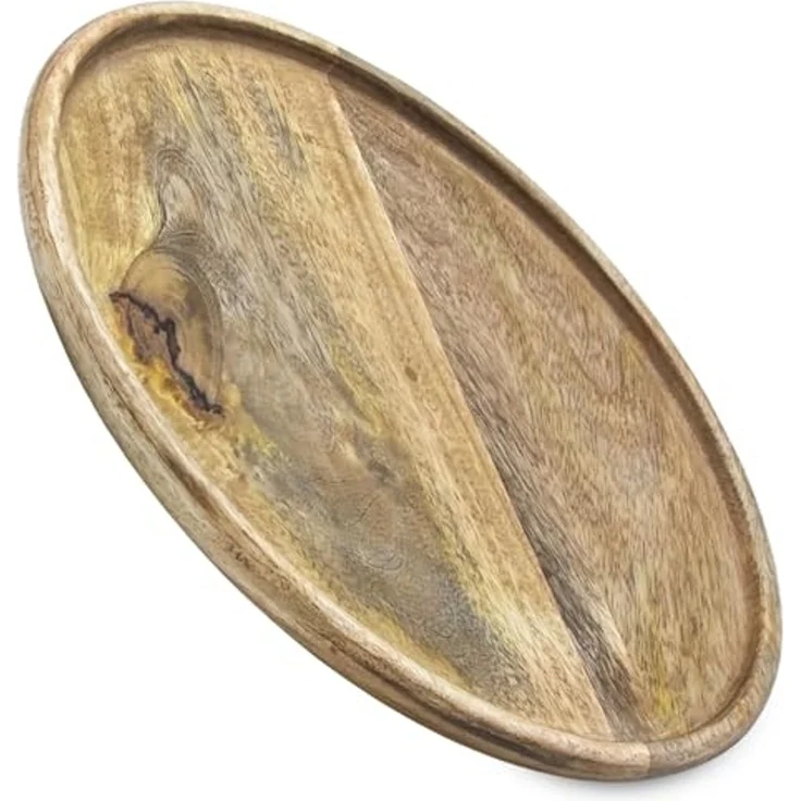 Spetebo Tablett Stilvolles Deko Tablett, Mangoholz, (natur, 1-tlg, Ø 30 cm), Landhaus Holz Kerzenteller mit Rand – Bild 4