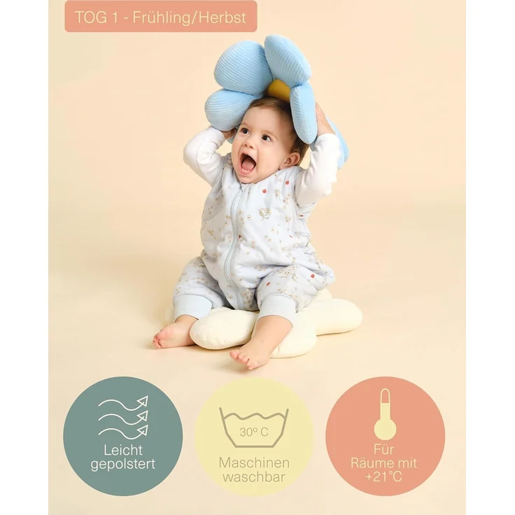 molis&co - Baby Schlafsack mit Füßen -Ideal für Frühling und Herbst - Babyschlafsack mit Beinen 1 tog - 100% Baumwolle (Oeko-TEX 100), Premium Qualität - Poppy (70 cm) – Bild 4