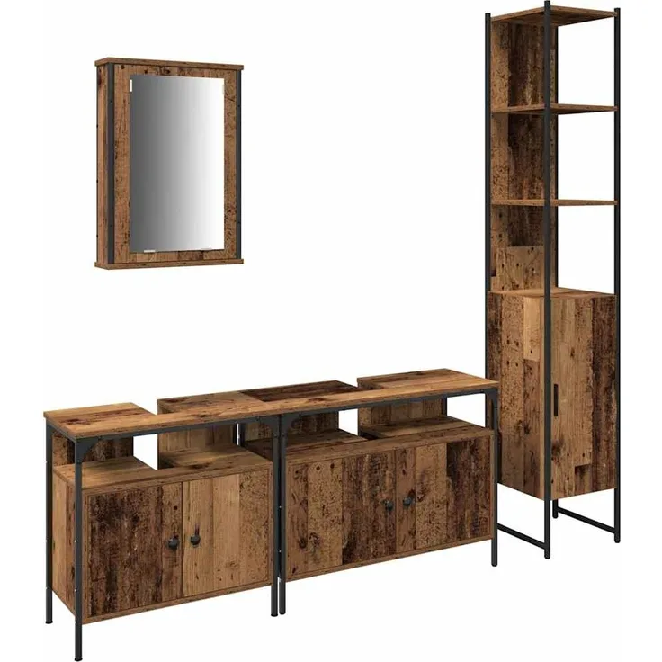 vidaXL Badezimmermöbel-Set mit Regal 4 pcs Altholz Holzwerkstoff 3332589