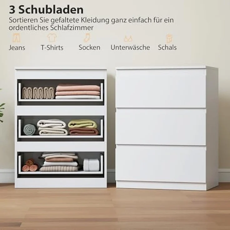 HOMCOM Kommode mit 3 Schubladen (Schubladenschrank, 1 St, Sideboard), für Wohnzimmer, Schlafzimmer, Weiß – Bild 4