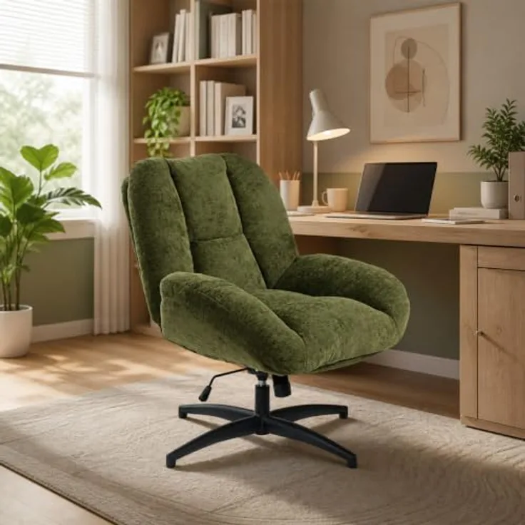 MEUBLE COSY Bürostuhl Ergonomisch Schreibtischstuhl mit höhenverstellbar Wippfunktion 360° Drehbar, aus Chenille-Stoff, ohne Rollen, Grün