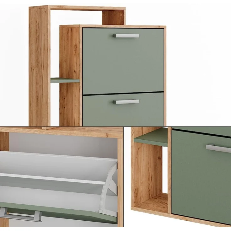 Schuhkipper Orlando Goldkraft Eiche/Grün 80 x 166.1 cm mit 4 Fächern Vicco – Bild 5