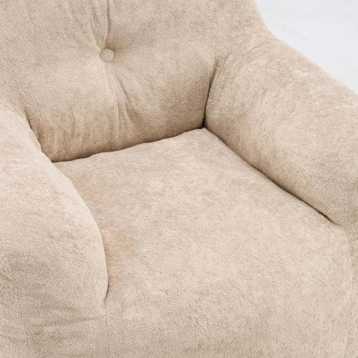 Sitzsack-Sessel mit Kunstfellbezug, Armlehnen und Schaumstoffflocken, weicher Lesesitz ohne Montage für Wohn- und Schlafzimmer, Beige – Bild 10