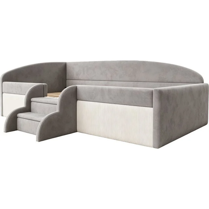 Flieks Polsterbett, Kinderbett Schlafsofa Einzelbett 90x190cm mit Treppe und Lattenrost – Bild 4