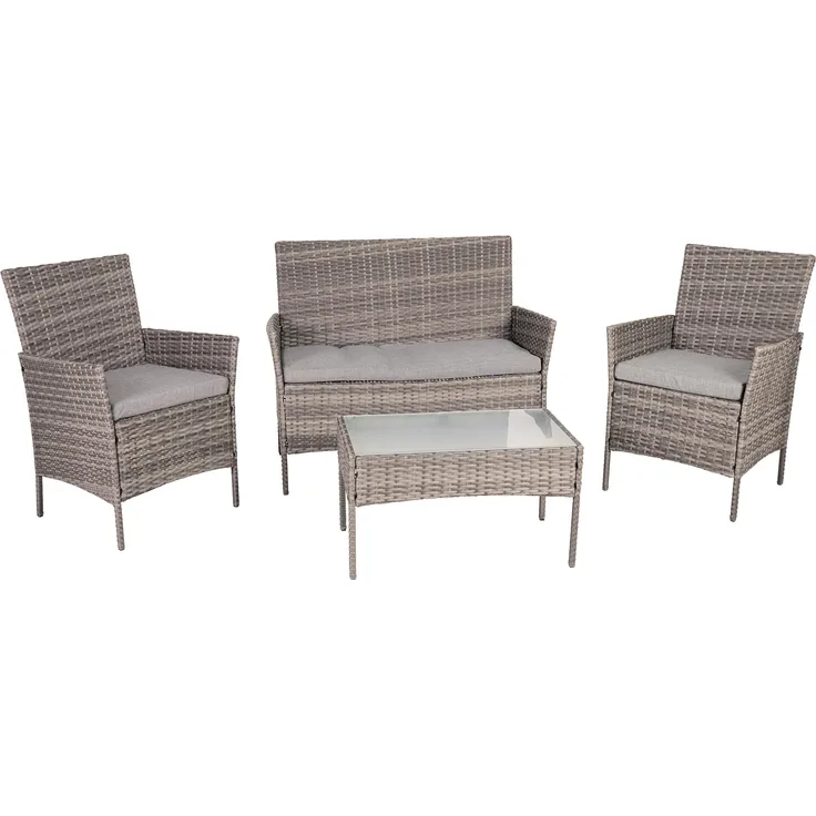 greemotion Lounge-Set Morelia, 4tlg, Polyrattan-Set aus Tisch, Sofa, 2 Sesseln, Braun/beige