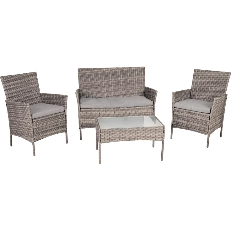 greemotion Lounge-Set Morelia, 4tlg, Polyrattan-Set aus Tisch, Sofa, 2 Sesseln, Braun/beige