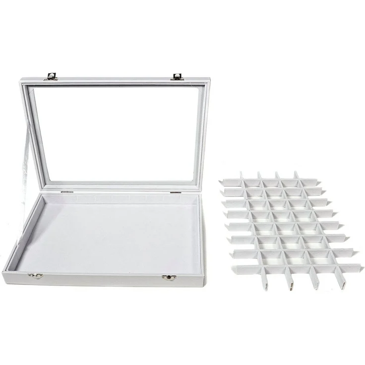 Yudu Schmuckkasten Schmucklade Schmuckkasten Schaukasten mit Glasdeckel Weiss – Bild 4