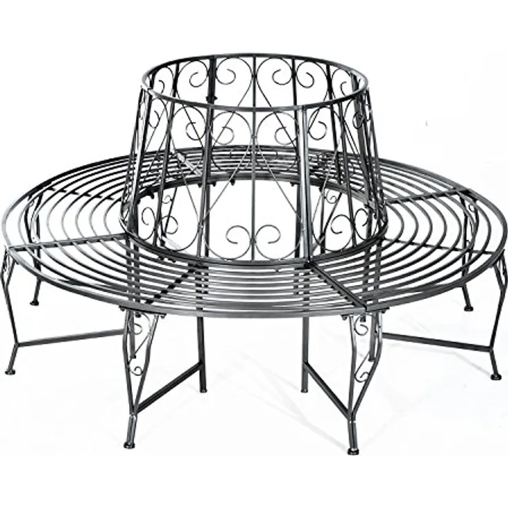 Outsunny Baumbank Rundbank 360° Gartenbank aus Metall, Ø160 cm, mit stabilen 4 Sitzplatten und 8 Stützbeinen, max. Belastbarkeit 450 kg