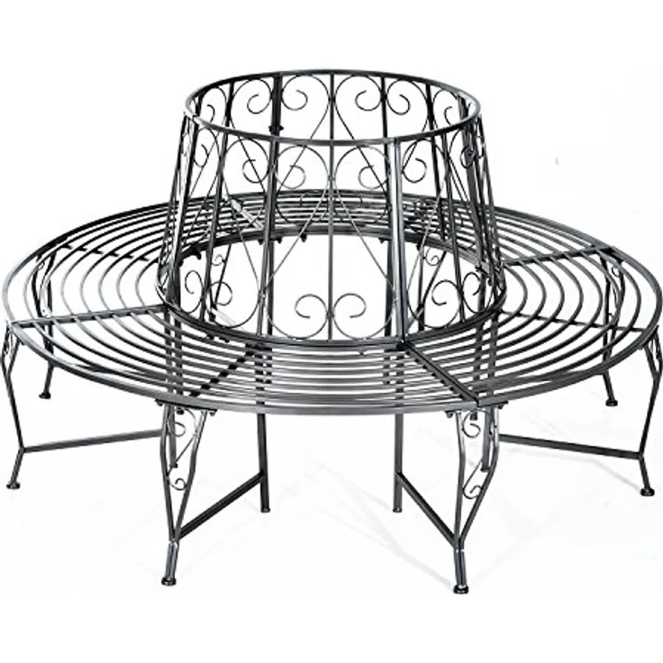 Outsunny Baumbank Rundbank 360° Gartenbank aus Metall, Ø160 cm, mit stabilen 4 Sitzplatten und 8 Stützbeinen, max. Belastbarkeit 450 kg – Bild 1
