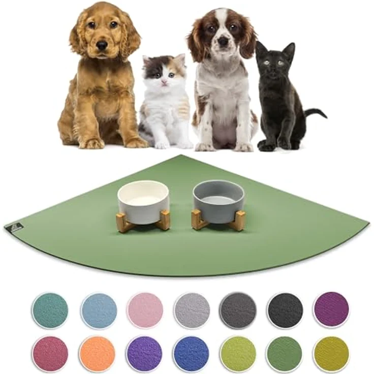 SANOZOO® - Napfunterlage, Öko-TEX - Made in Germany - rutschfeste Futtermatte für Hunde & Katzen, Eckrund 60x60 cm Olivgrün – Bild 2