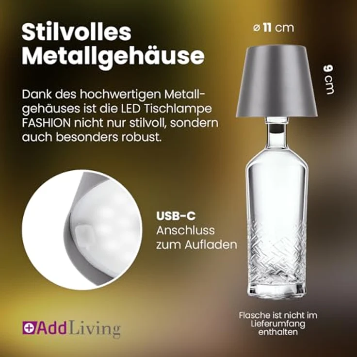 AddLiving LED Akku-Tischleuchte grau, dimmbar mit 3 Lichtfarben und IP44 Schutz für den Innen- und Außenbereich – Bild 7